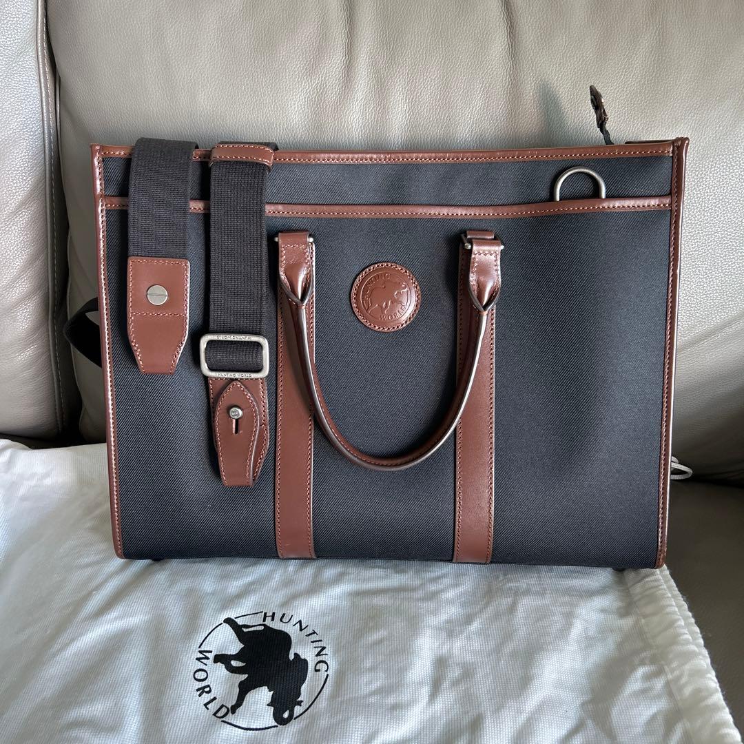 【美品】ハンティングワールド 【7831ビジネスバック】 ブラック&ブラウン