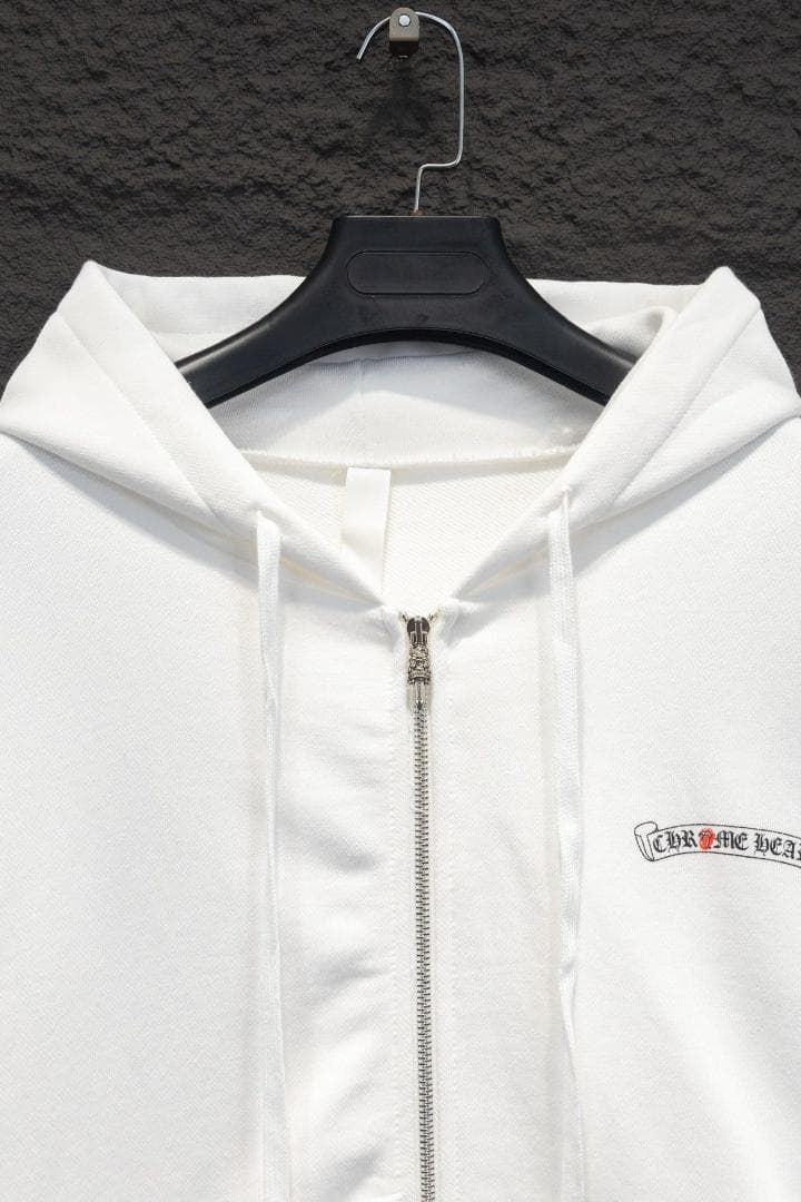 【美品】CHROME HEARTSホワイト フルジップパーカー ローリングストー