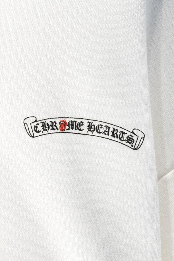 【美品】CHROME HEARTSホワイト フルジップパーカー ローリングストー