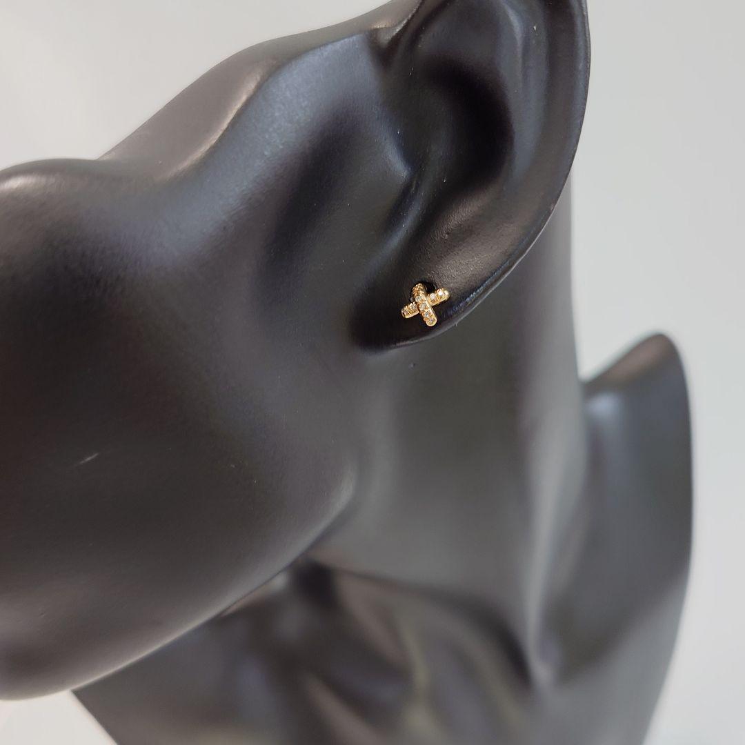 【美品】ティファニー K18 クロスステッチ ダイヤ ピアス 片耳用 6737