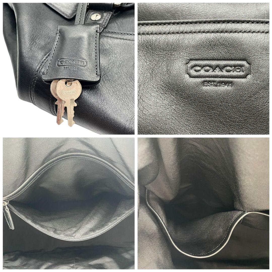 美品　コーチ　ボストンバッグ　黒　2way　A4収納　レザー　斜め掛け可　X