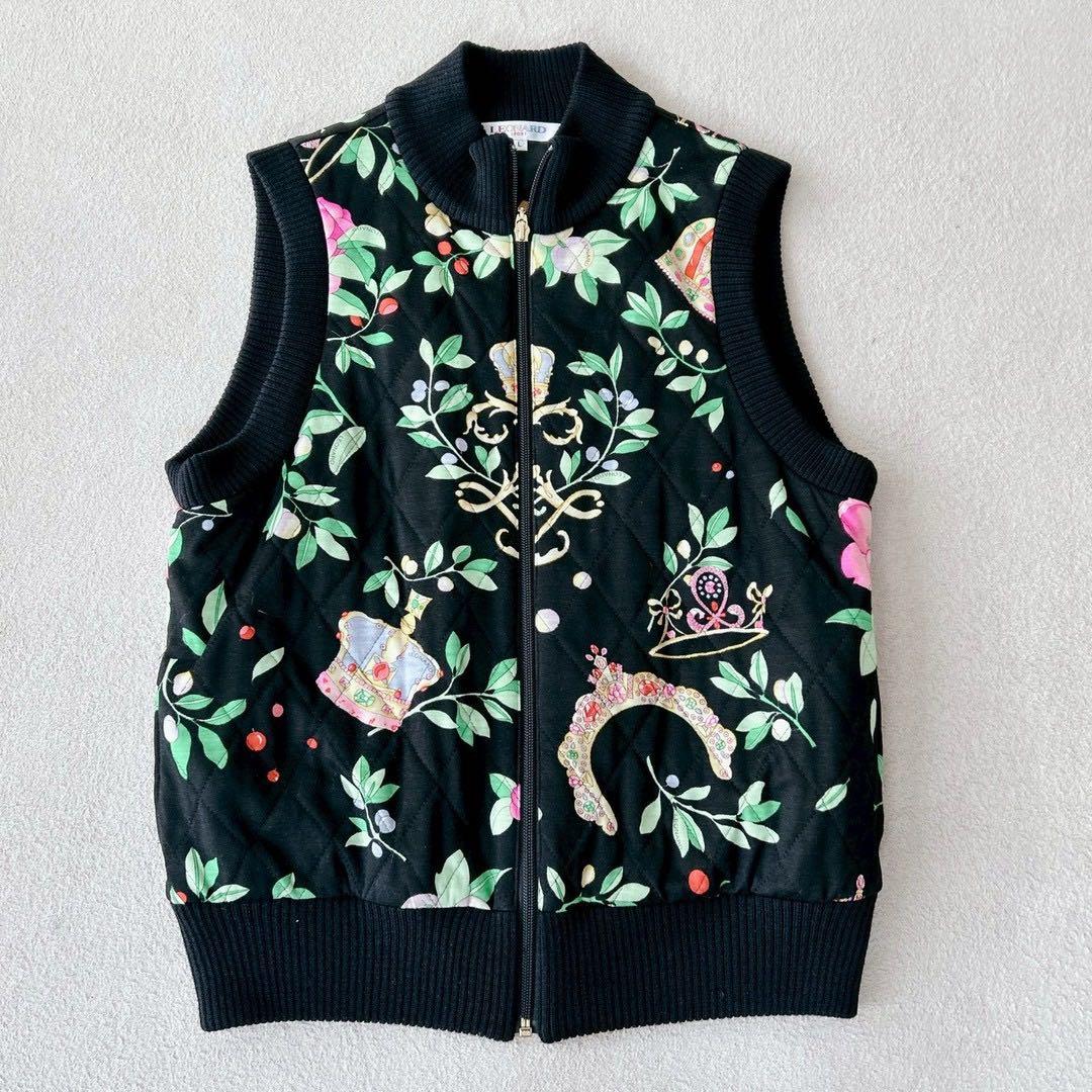 レオナール　アンサンブル　ニット　ウールベスト　キルティング　花柄　黒　M L