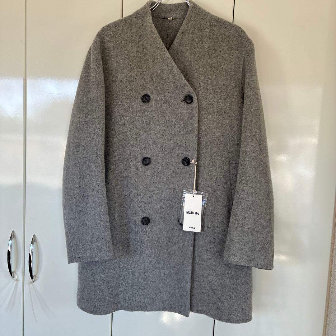 MUJI Labo 婦人　カシミヤ混ノーカラーコート Ｍ　ライトグレー　ムジラボ