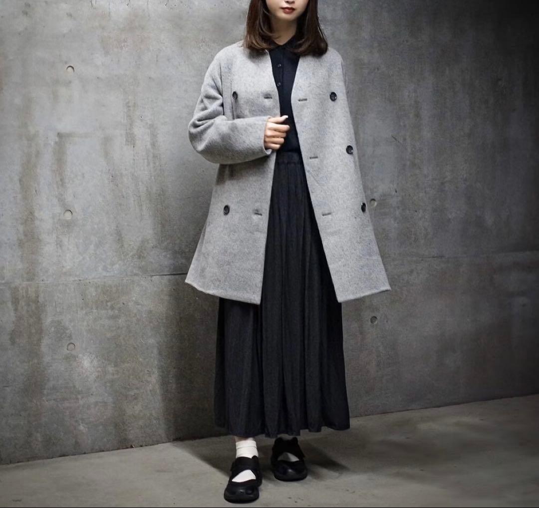 MUJI Labo 婦人　カシミヤ混ノーカラーコート Ｍ　ライトグレー　ムジラボ