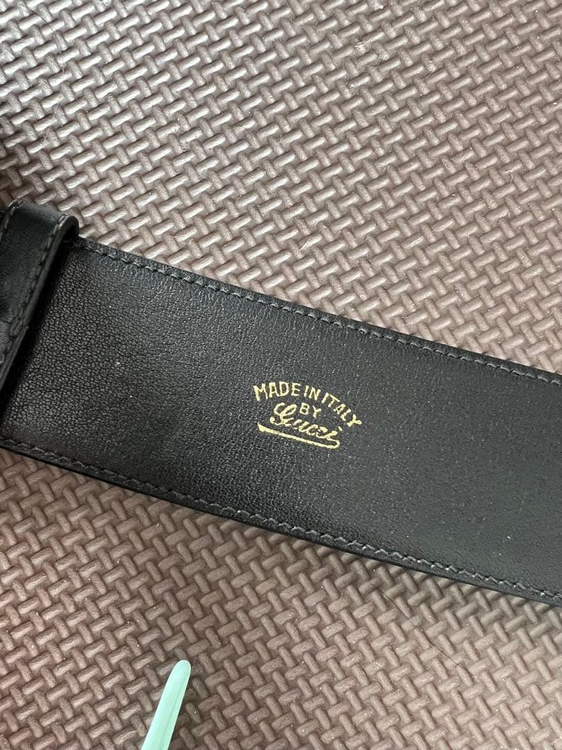 GUCCI ダブルGバックル ブラックレザー ベルト　ビンテージ
