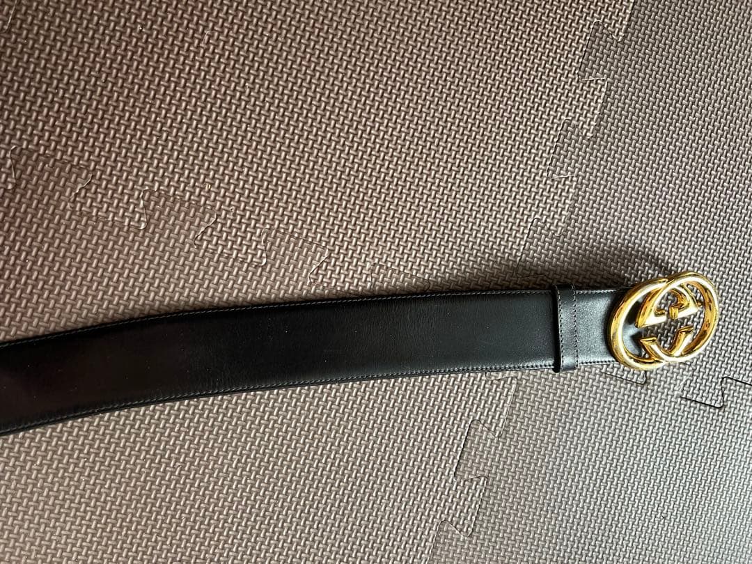 GUCCI ダブルGバックル ブラックレザー ベルト　ビンテージ