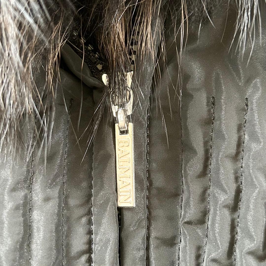 【極美品】BALMAIN ダウンコート Aライン ラクーン ロング ブラック L