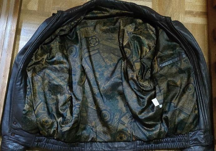 少し難あり　ラムレザーブルゾン　ダークブラウン　M　イエローコーンワッペン