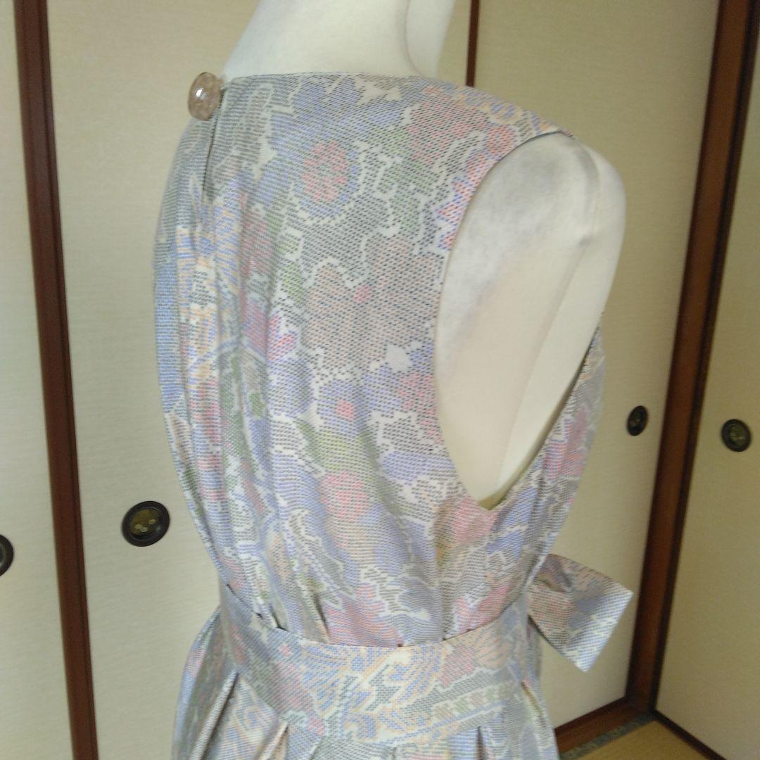 白大島紬解き生地から、バイアス仕立てロングフレアーワンピース　M寸