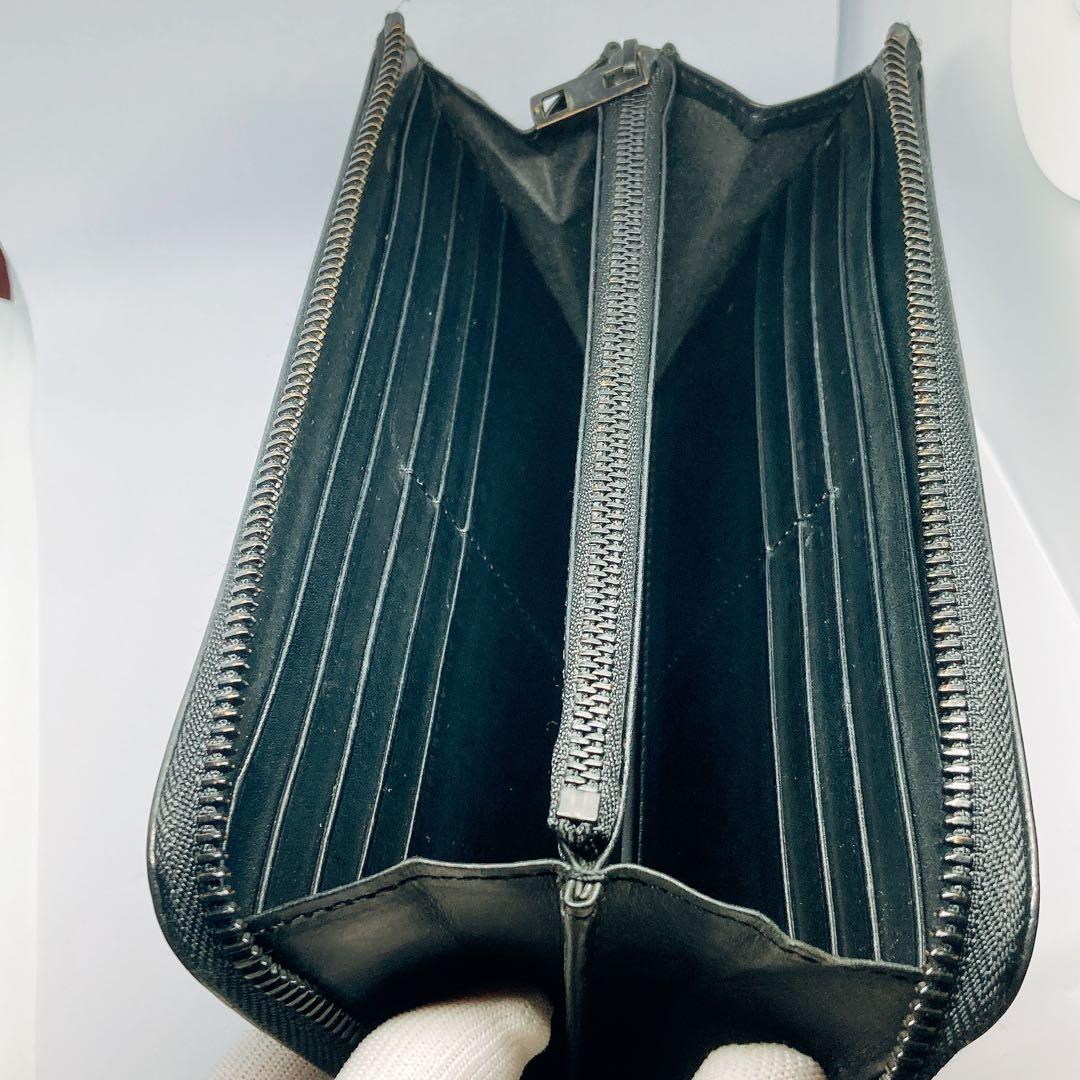 ★美品★メゾンマルジェラ 長財布 ブラックレザー L字ラウンドジップ　箱付