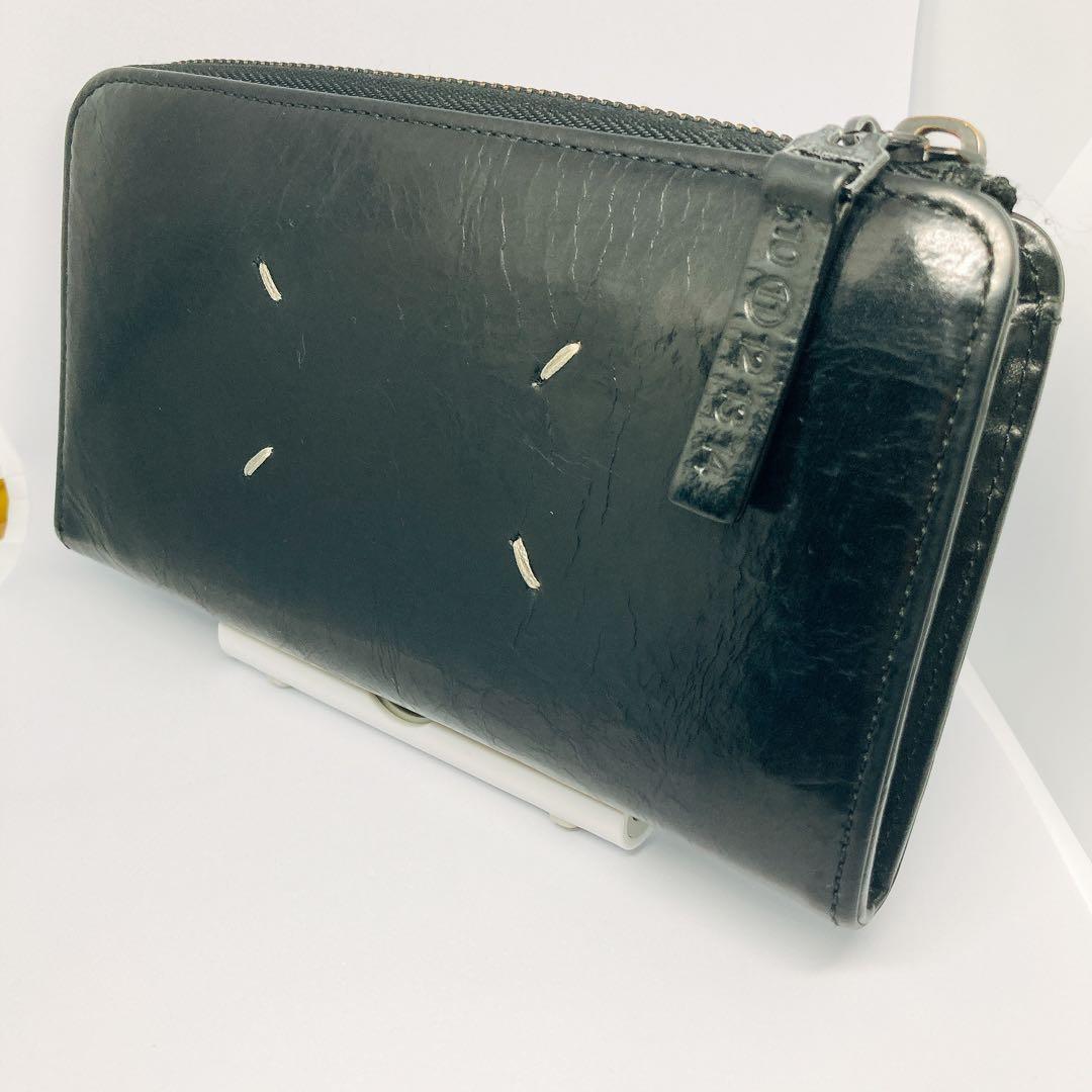 ★美品★メゾンマルジェラ 長財布 ブラックレザー L字ラウンドジップ　箱付