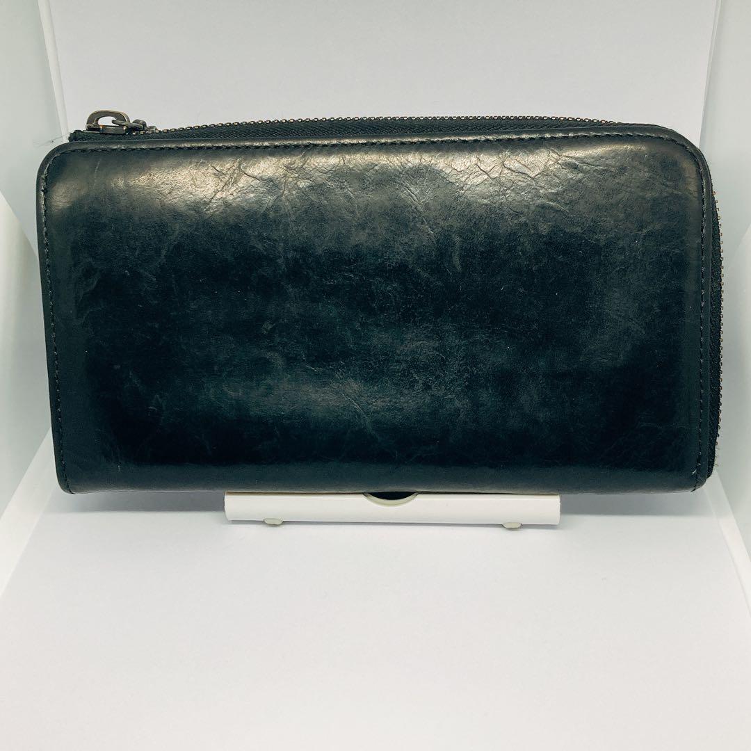 ★美品★メゾンマルジェラ 長財布 ブラックレザー L字ラウンドジップ　箱付