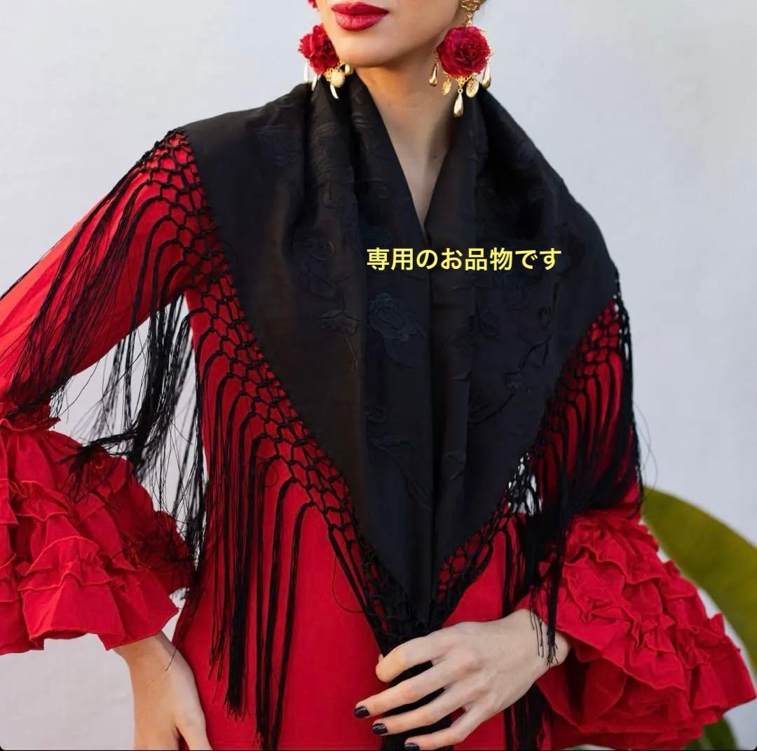 フラメンコ　刺繍シージョ ブラックxブラック花柄刺繍　ブラックフレコ
