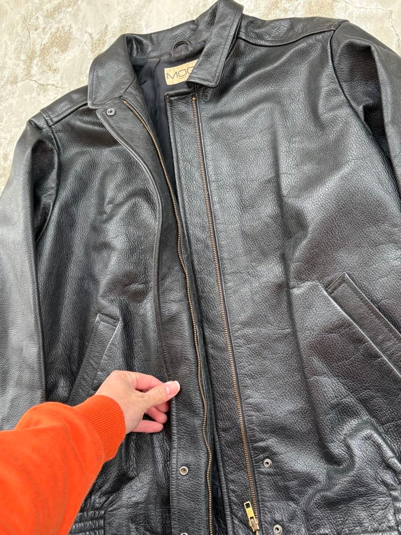 90s ブラックレザー フライトジャケット L 牛革　短丈