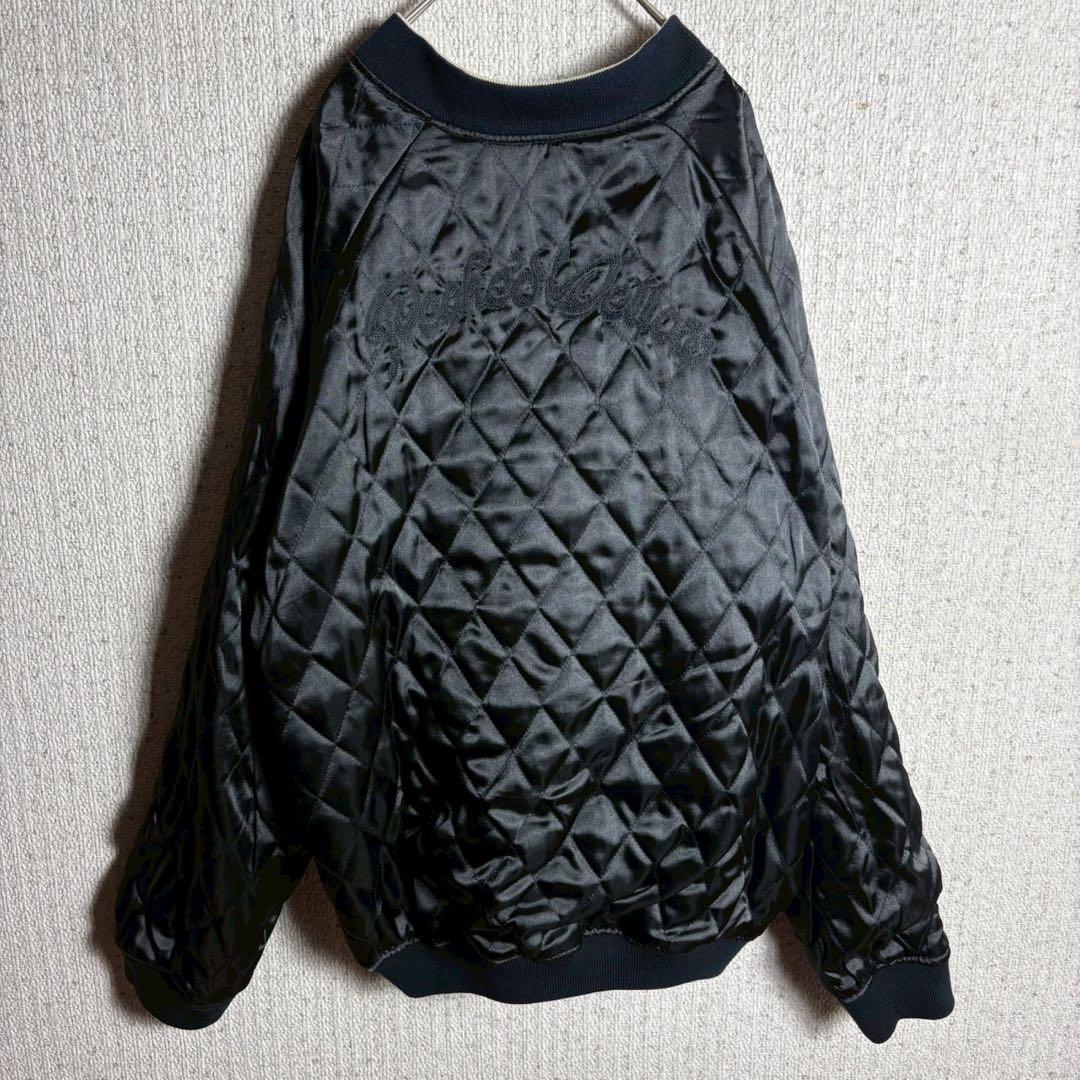 ピークドイエロー　スカジャン　リバーシブル　キルティング　袖刺繍　紺　黒　2XL