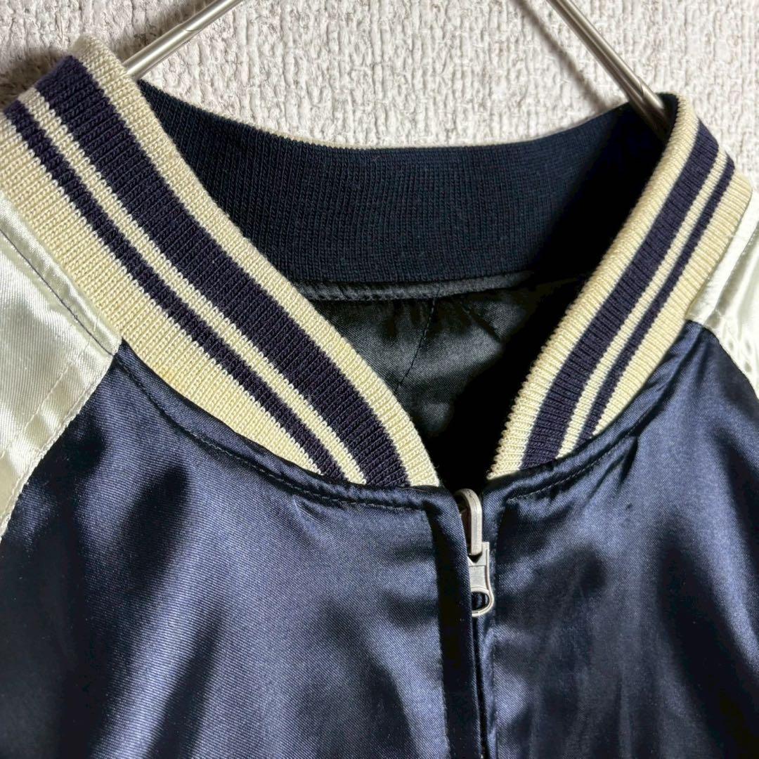 ピークドイエロー　スカジャン　リバーシブル　キルティング　袖刺繍　紺　黒　2XL