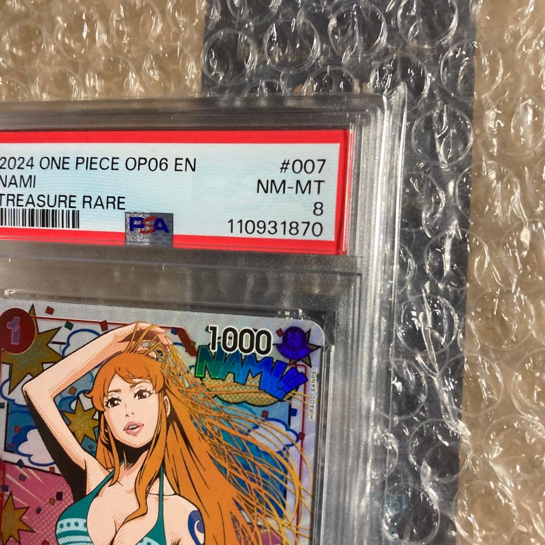 英語　ワンピースカード　ナミ　トレジャーレア　PSA8
