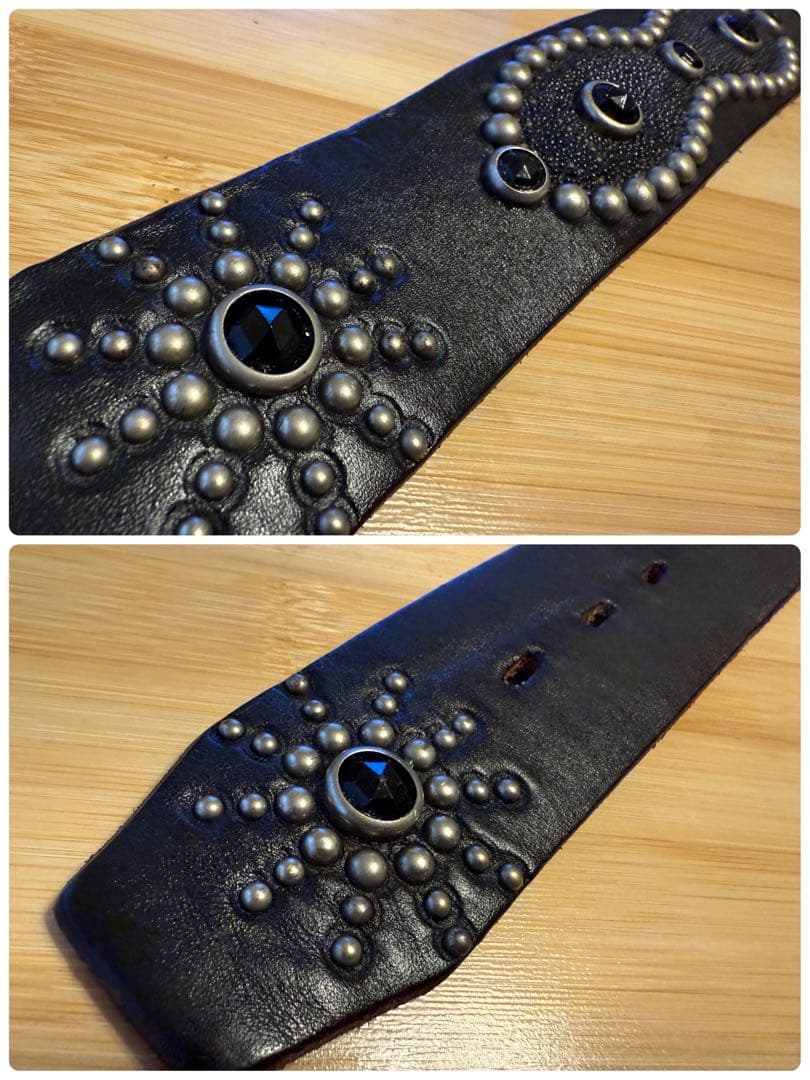 ⭐️HTC⭐️ピーナッツオーバーレイベルト⭐️スティングレイ⭐️ブラックレザー茶芯⭐️36