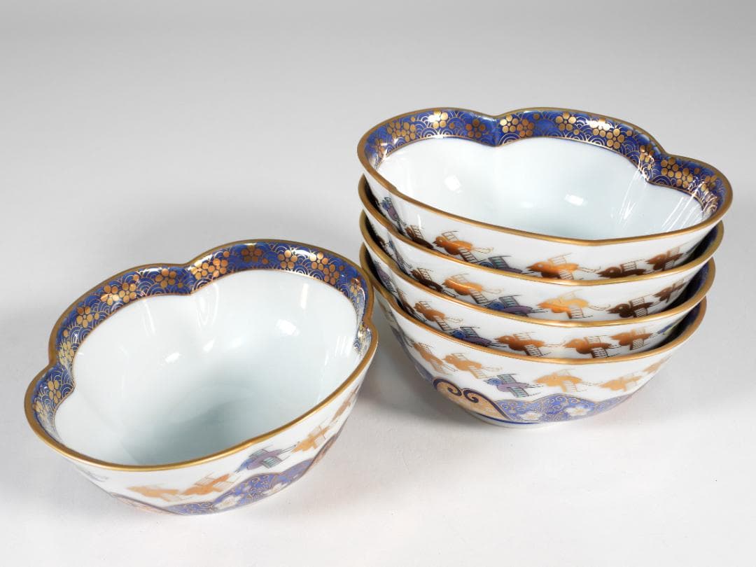 有田焼 其泉 金彩千鳥祥瑞 鉢5客セット