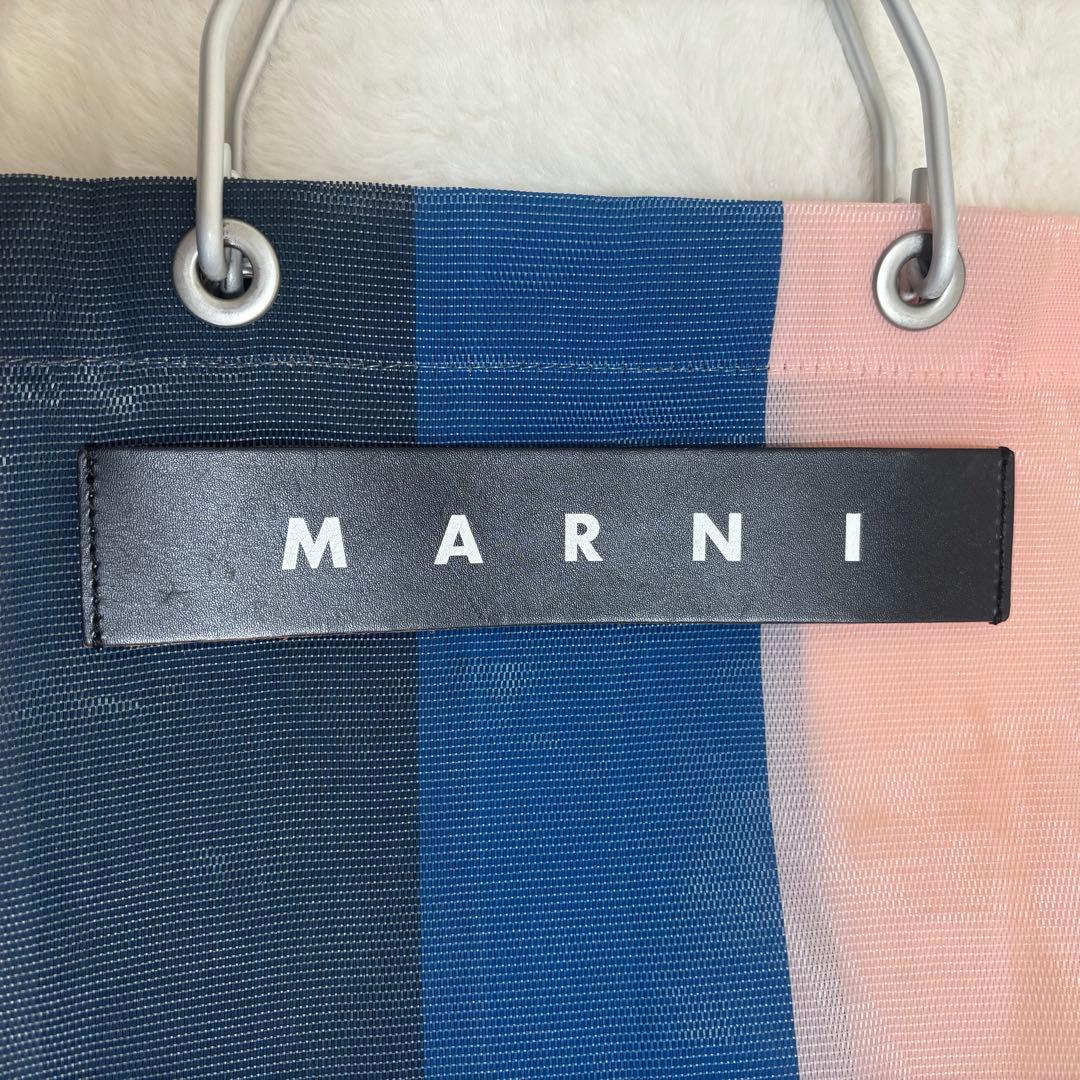 MARNI ストライプ フラワーカフェ エコバッグ メッシュ ハンドル