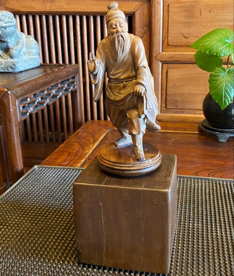 台湾木彫彫刻　福禄寿/仙人 鑑賞台座付 ヴィンテージ　レア 中国　台湾茶器