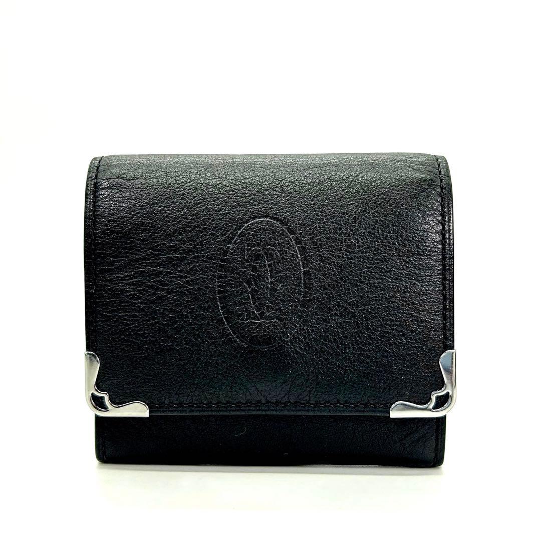 カルティエ　ケース　ブラック　マストライン　レザー　ロゴ型押し