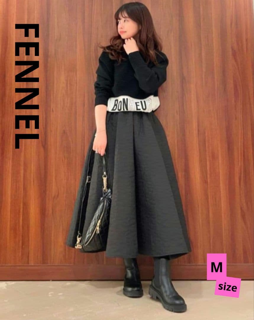 新品タグ付き♪ フェンネル FENNEL フラワーキルトフレアースカート M 黒