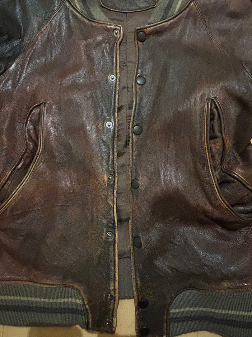 varde77 レザー　鹿革クラックレザースタジアムジャケット　サイズＳ