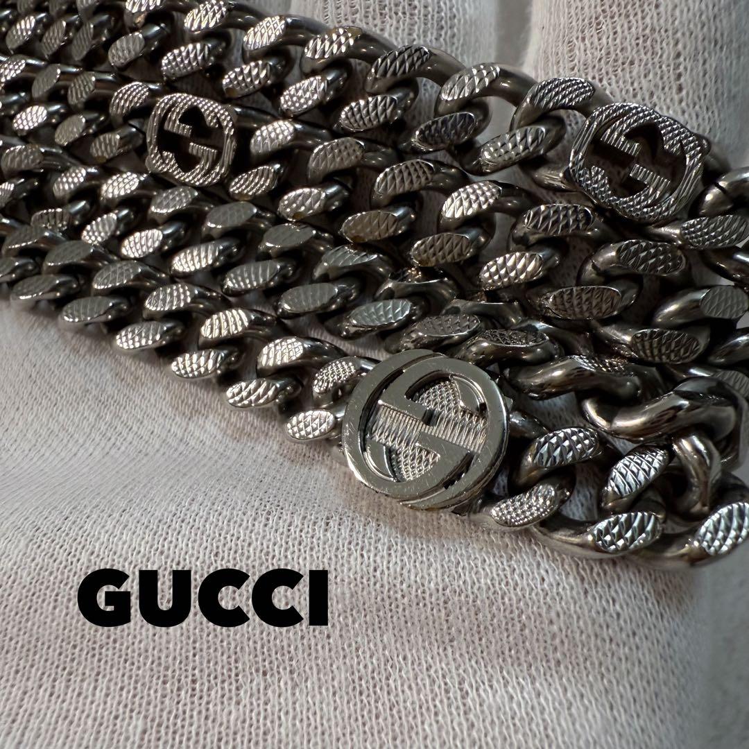 あ*ん様 美品 激レア GUCCI インターロッキングG ネックレス パラジウム