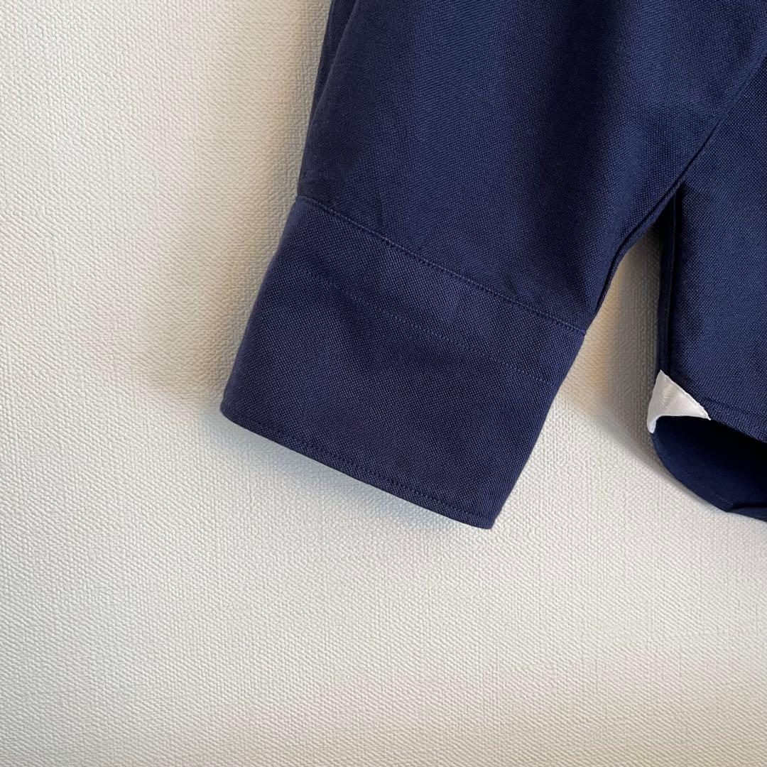 【希少XL★未使用級】ジャンネットワイドスプレッドカラーシャツ★ネイビー刺繍ロゴ