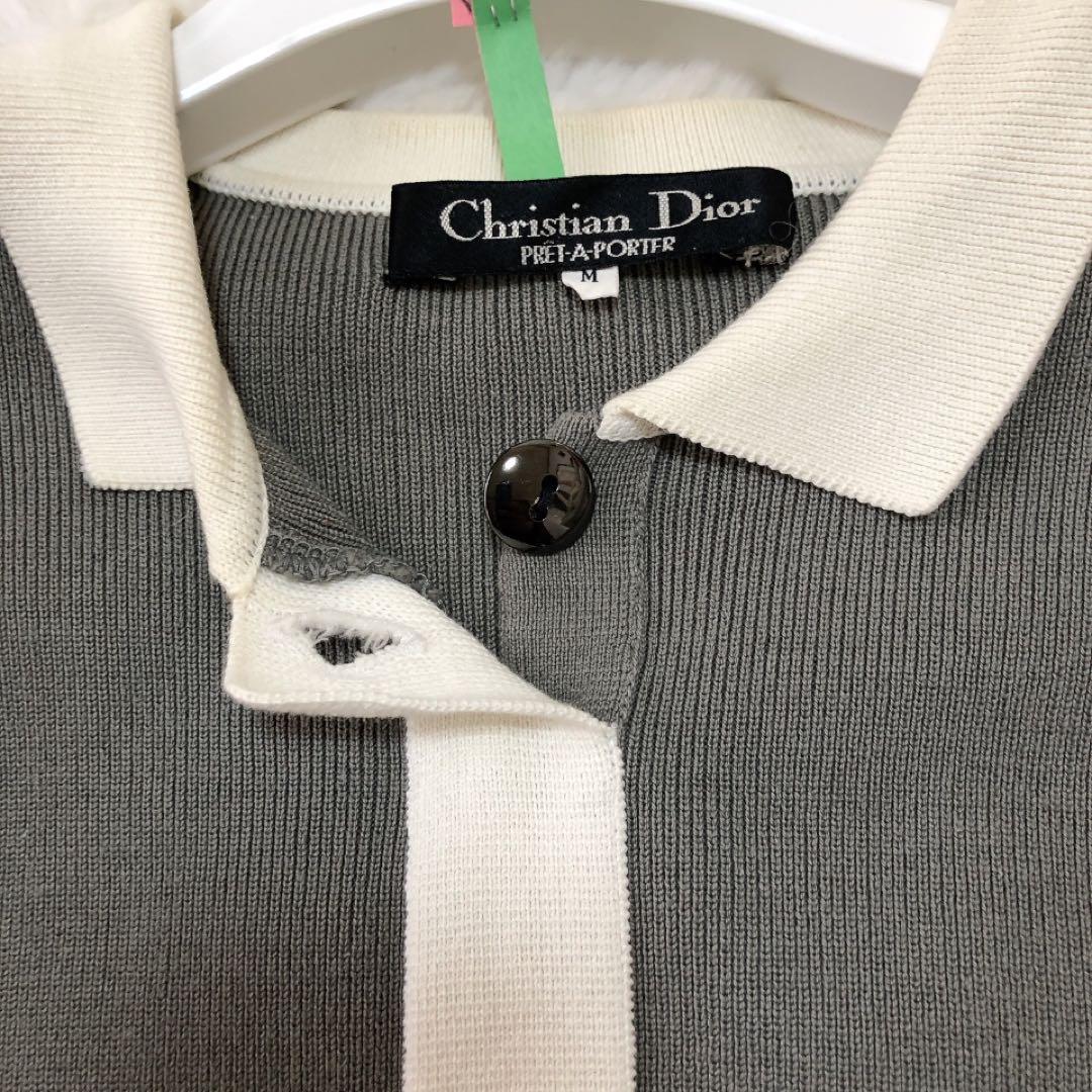 Dior*ディオール　襟付きペプラムニット　バイカラー　ボーダー　フリル　M