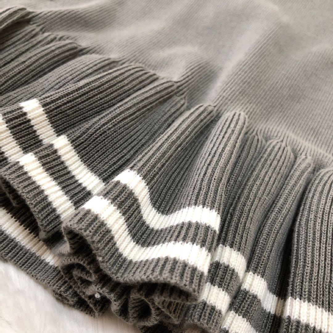 Dior*ディオール　襟付きペプラムニット　バイカラー　ボーダー　フリル　M