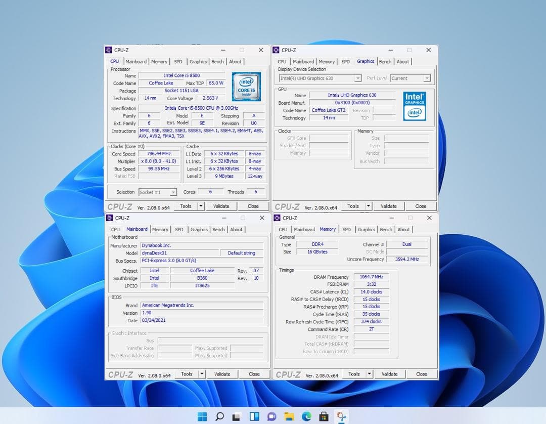 Windowsデスクトップ dynadesk/i5 8500/16g/SSD 1T/OFFICE/#2A3