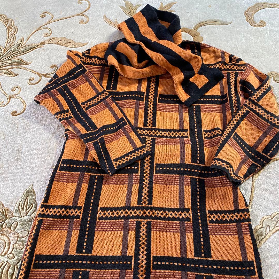 オレンジ幾何学模様ニットセット