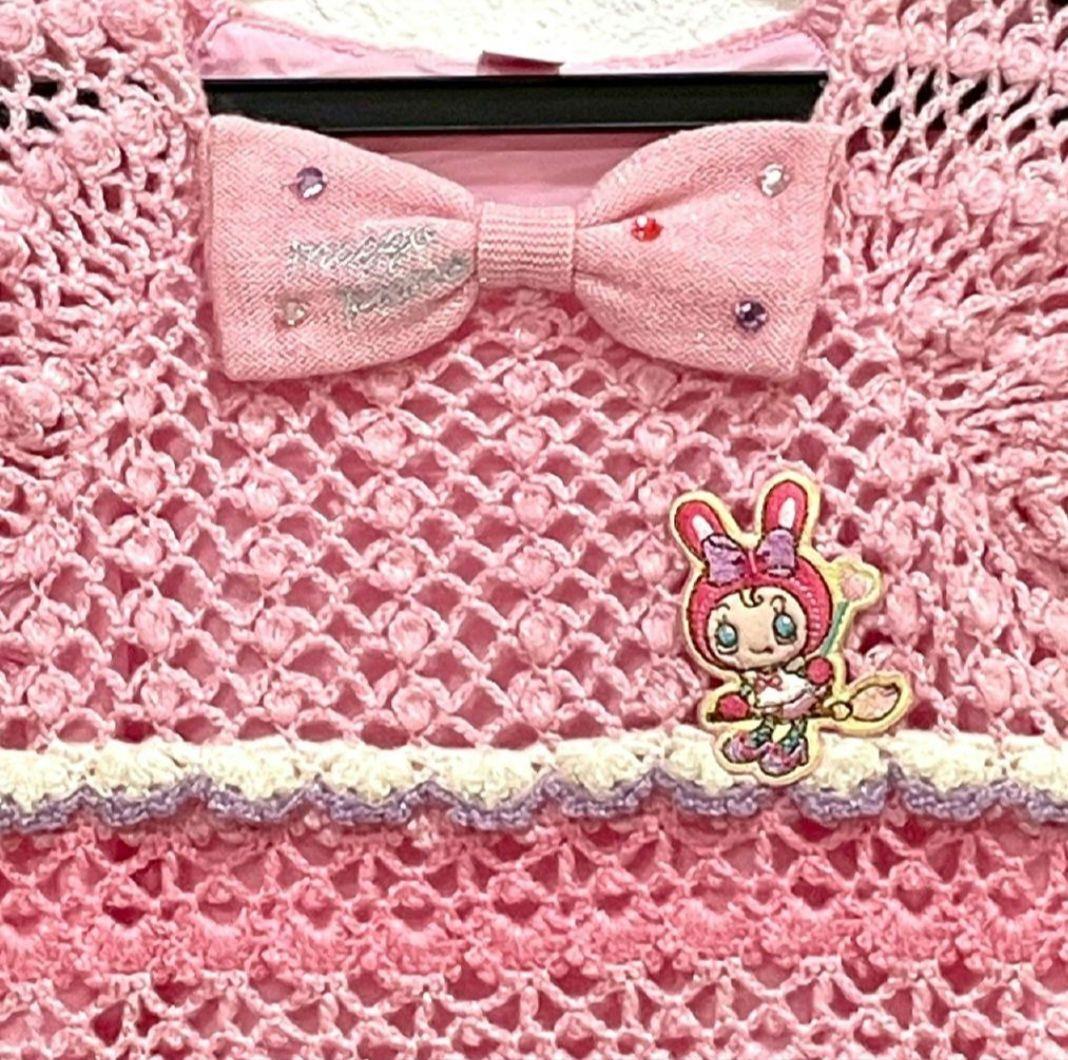 超美品★メゾピアノ★希少　平成レトロ　ニット半袖ワンピース　ラメ入り　ベリエ90