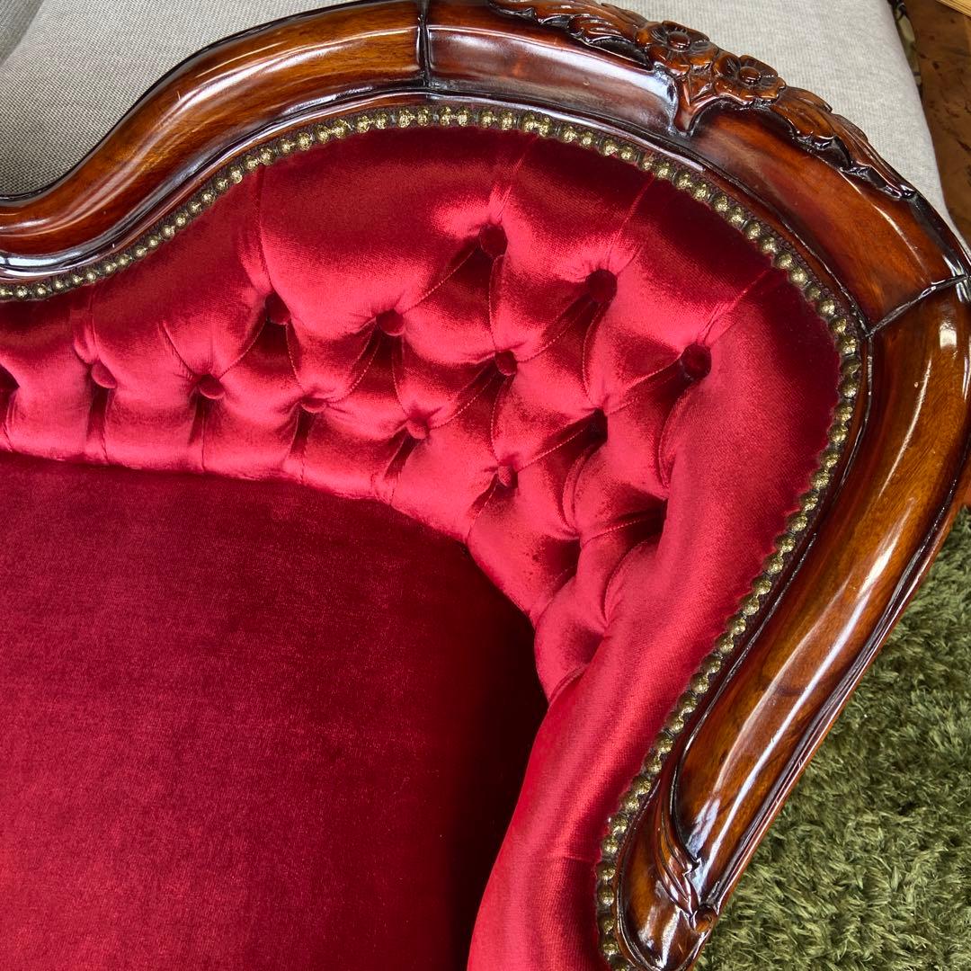 ロココ調 ベンチソファ キッズ用 ドール用 ペット用　ベルベット調レッド