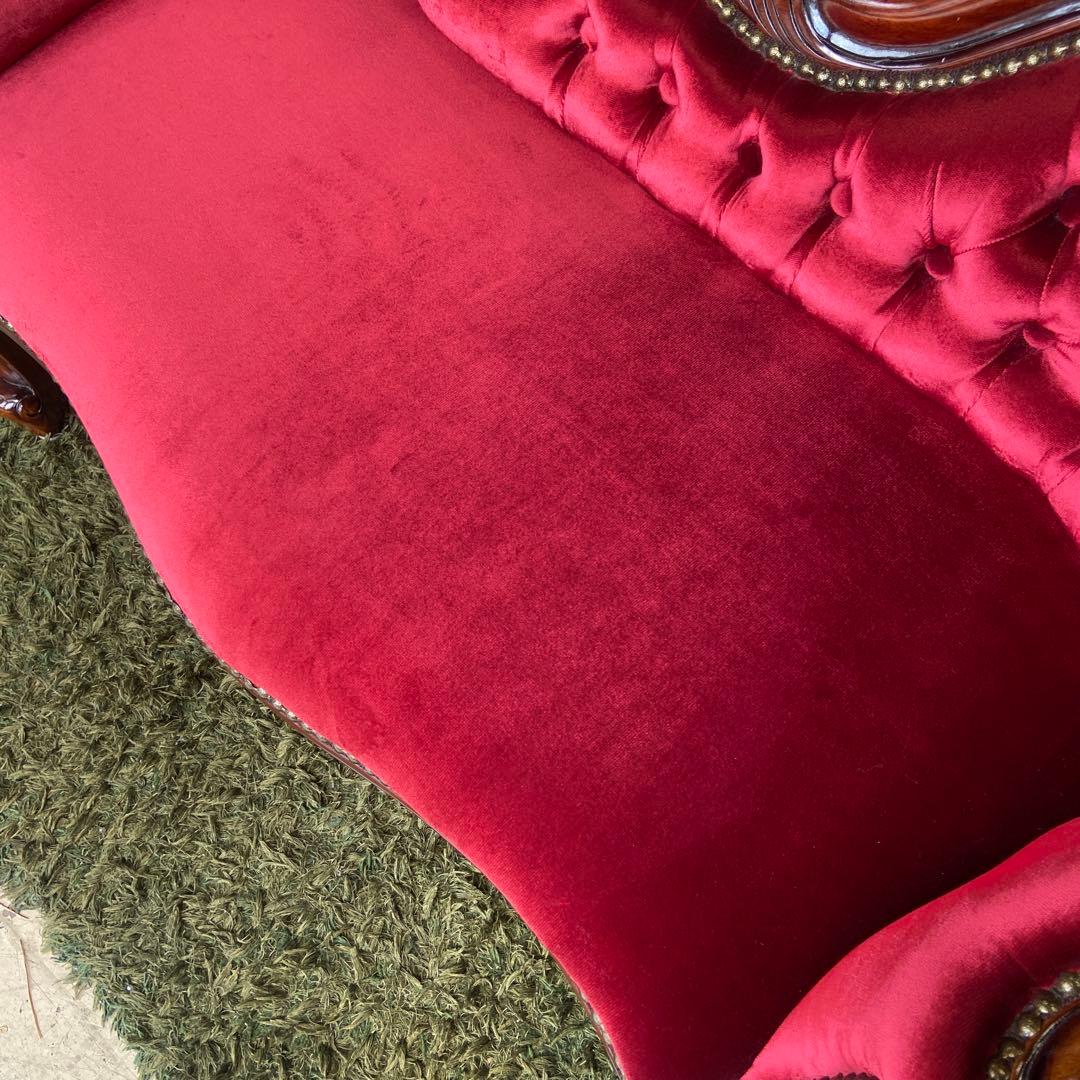 ロココ調 ベンチソファ キッズ用 ドール用 ペット用　ベルベット調レッド