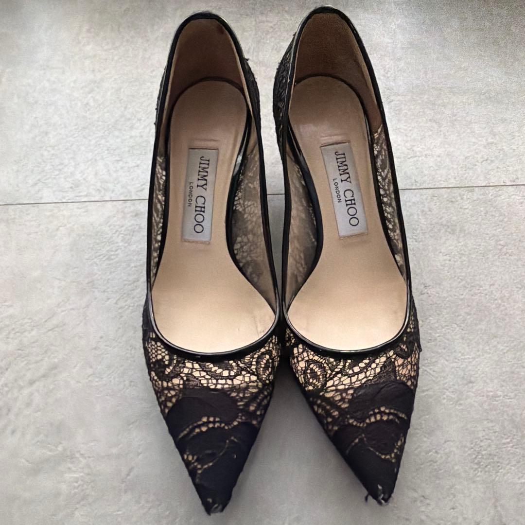 JIMMY CHOO ブラック レース ハイヒール　23.5