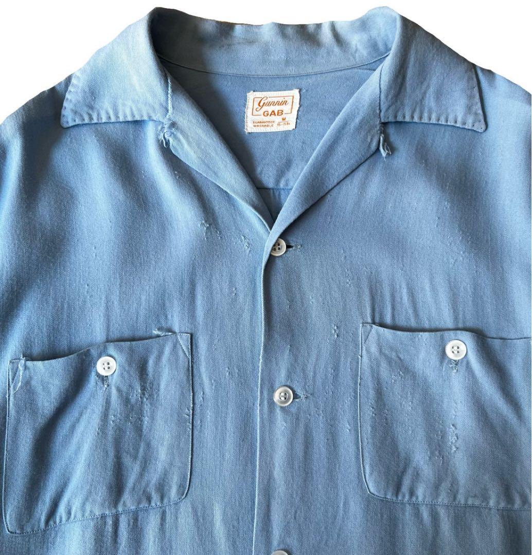 【50s】レーヨンギャバジン box shirt 15 1/2 スカイブルー