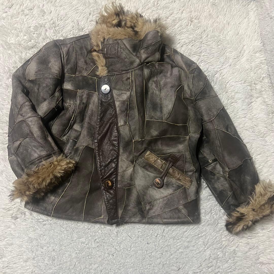 【希少】ヴィンテージ　リアルムートンジャケットコート　パッチワーク　羊革　メンズ