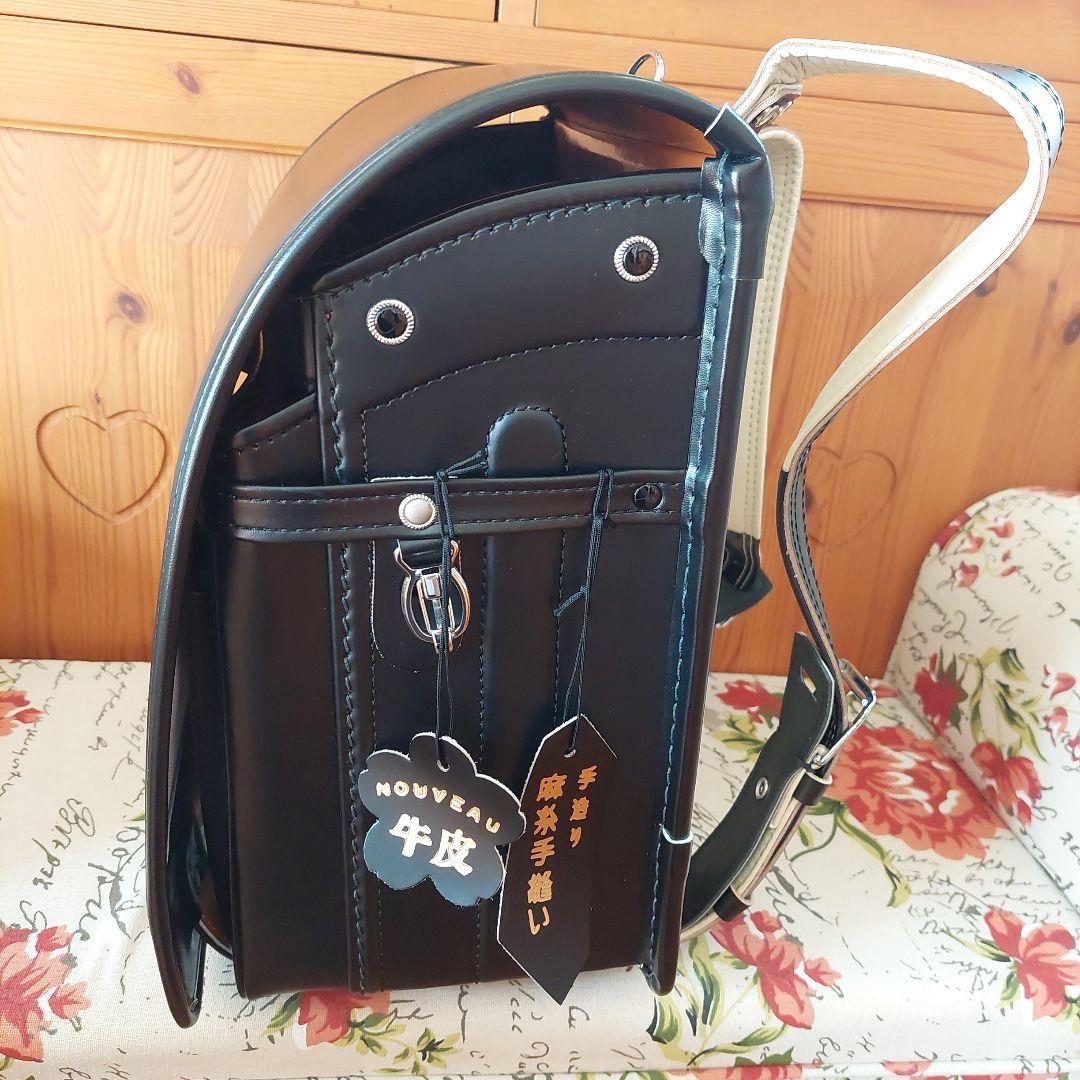 新品.牛皮ランドセル/黒.レインカバー＆交通安全ピカピカフィットちゃん