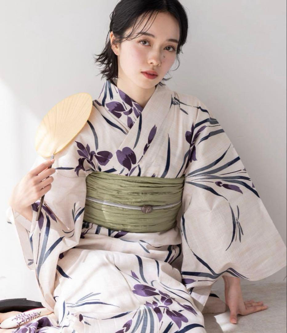 紫の花柄 浴衣 7点セット