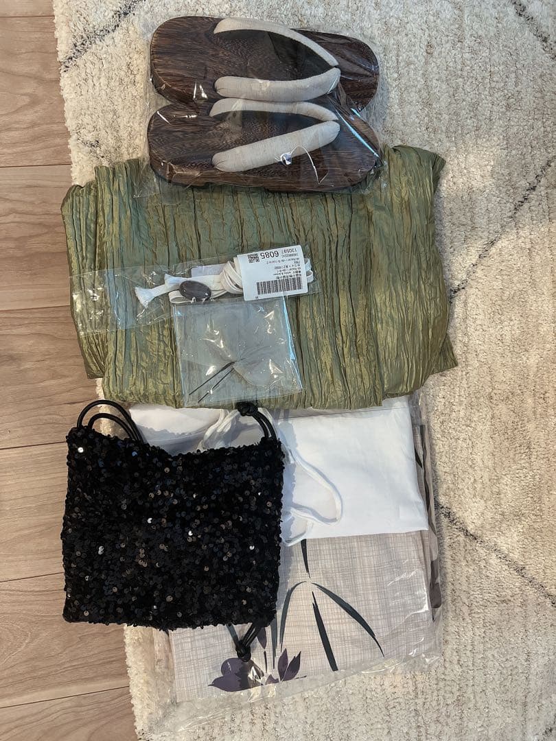 紫の花柄 浴衣 7点セット