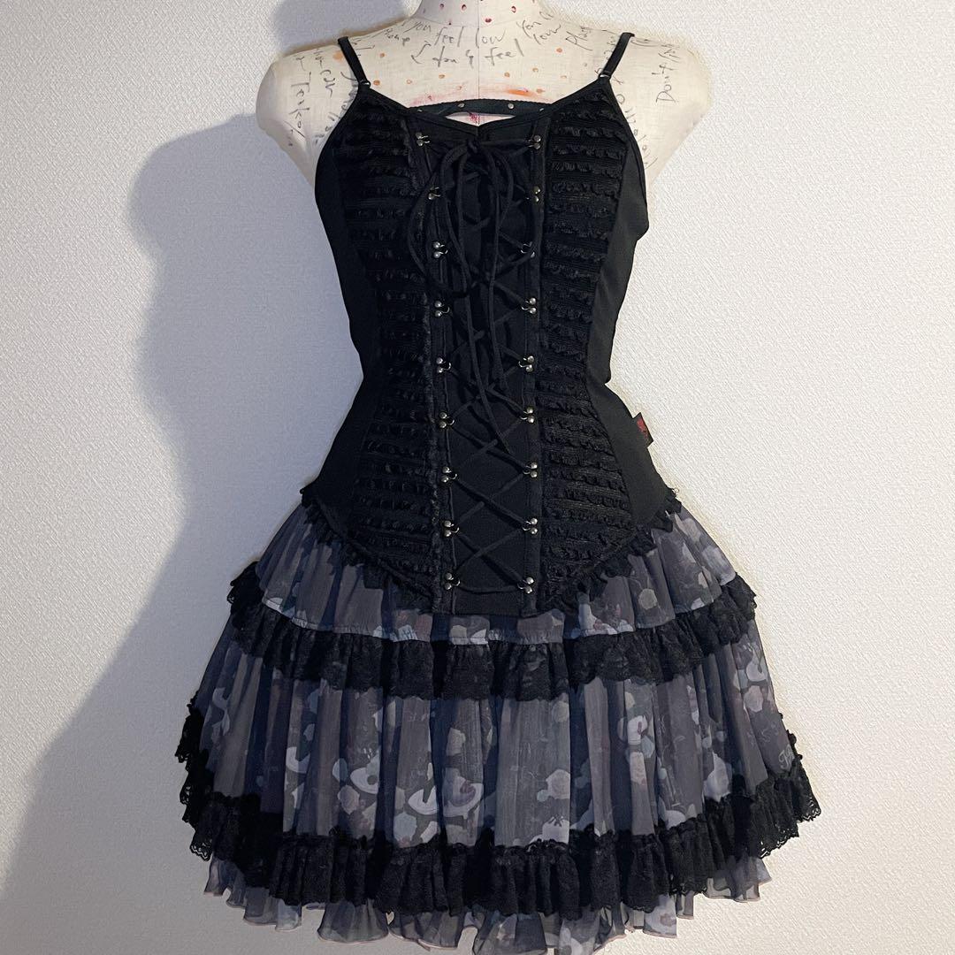 00s ozz on 十字架チャーム レースアップフリルゴシックキャミ KERA