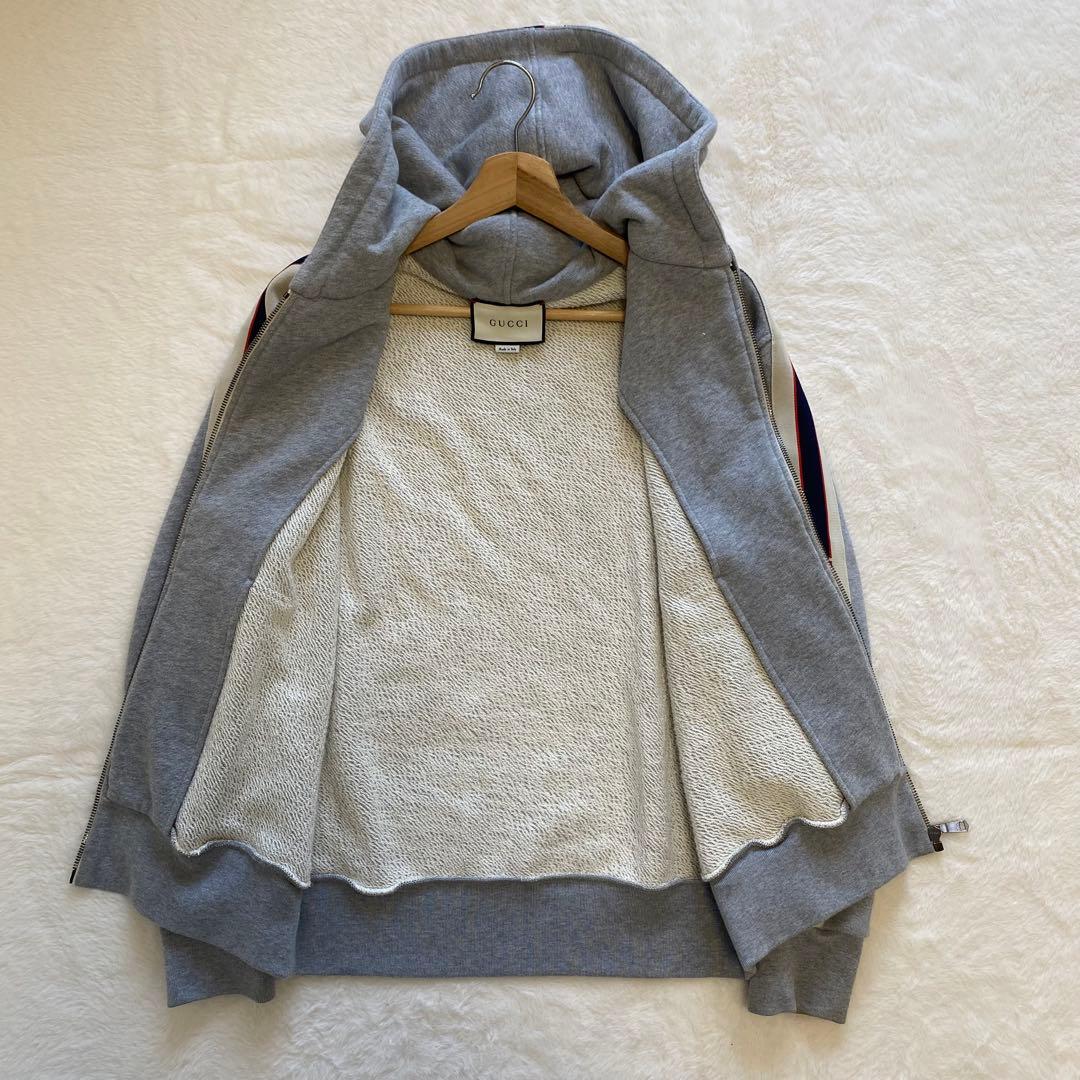 GUCCI テクニカルライン ロゴ フルジップ スウェット パーカー グレー