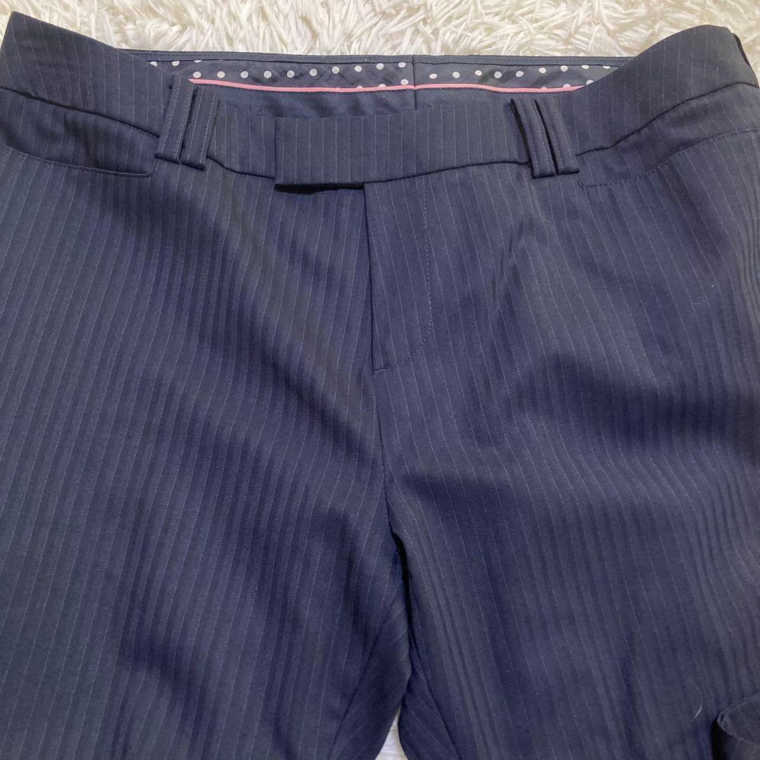 エヌライン セットアップ パンツ ネイビー ストライプ シルク混 大きいサイズ