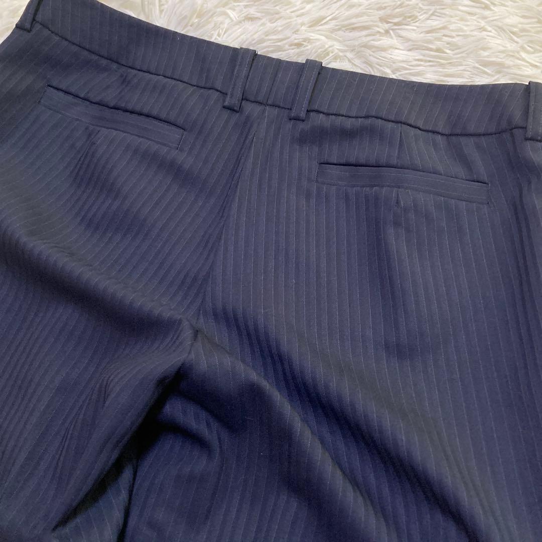 エヌライン セットアップ パンツ ネイビー ストライプ シルク混 大きいサイズ