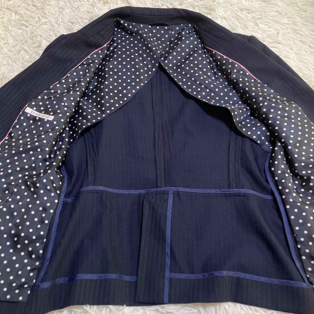 エヌライン セットアップ パンツ ネイビー ストライプ シルク混 大きいサイズ