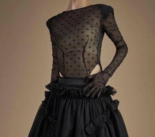 新品 HAENGNAE ヘンネ KISHIMEN LOGO SHEER TOP