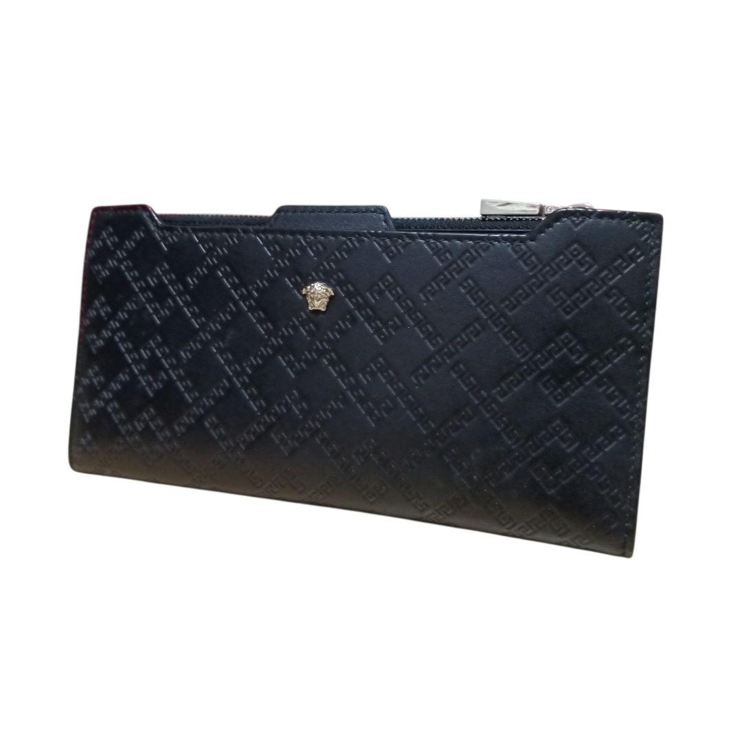 美品 ベルサーチ VERSACE ブラック 差し込みカードケース付 長財布